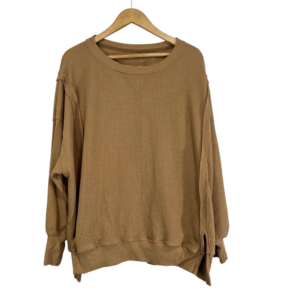American Eagle Outfitters Oversized Lived-In Waffle Knit Pullover Tan S - Picture 2 of 8